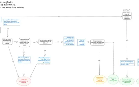 Diagramme de décision pour une ouverture sur limite séparative. Le bassin d'agrément est envisagé si l'obstruction est possible.