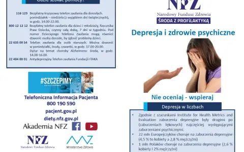 Wsparcie dla osób zmagających się z chorobami psychicznymi, w tym depresją. Informacje o telefonach zaufania i wsparciu.