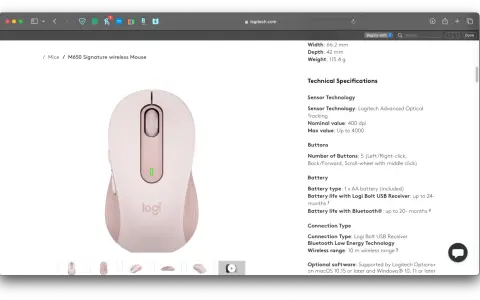 Mysz Logitech M650 Signature. Nominalna wartość DPI to 400, maksymalna do 4000. Dowiedz się, jak sprawdzić DPI.