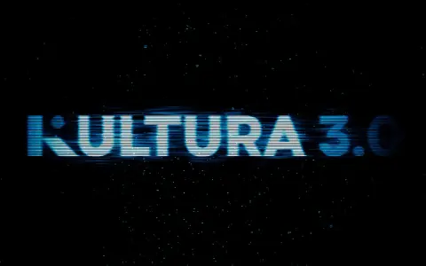 Napis "KULTURA 3.0" z efektem glitch, jakby zepsuty sygnał.