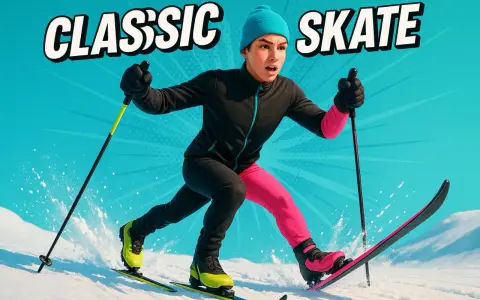 Ungdom åker skate-skidor, med texten "CLASSIC SKATE". En bra fråga är hur långa skidor man ska ha för att åka fort.