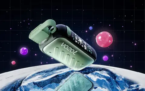 Vaper verde flotando en el espacio, sobre un planeta helado. Indicadores en pantalla para saber como saber si un vaper esta cargado.