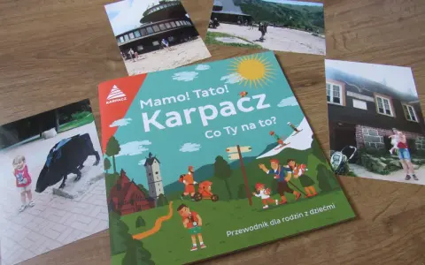 Książka "Mamo! Tato! Karpacz. Co Ty na to?" i zdjęcia z rodzinnego weekendu w Karpaczu.