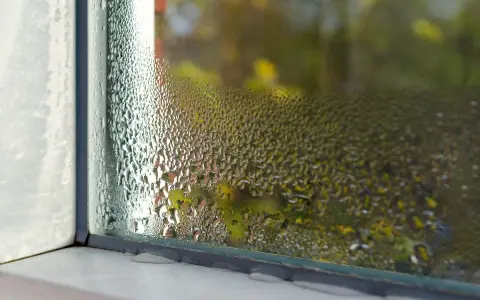 Condensación en marco ventana aluminio. El cristal empañado dificulta ver el exterior.