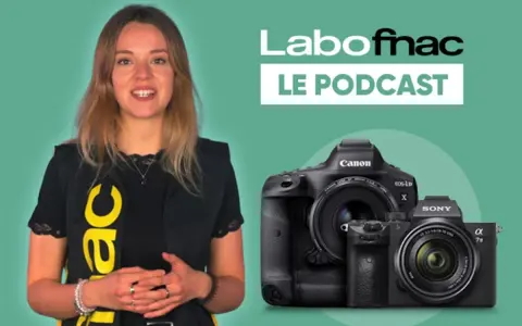 Une femme souriante, un logo "Labo Fnac" et deux appareils photo : un Canon EOS-1D X et un Sony Alpha 7s.