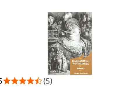 Ilustracja do "Gargantua i Pantagruel streszczenie" przedstawia groteskową postać olbrzyma z łyżkami w ustach, otoczoną scenami z życia.