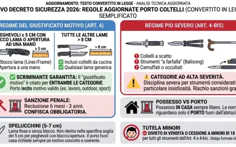 Schema semplificato del porto di coltelli secondo l'art. 4 e 4-bis del nuovo decreto sicurezza.