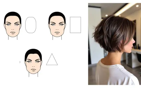 Ilustración de formas de rostro y un moderno corte de pelo bob en capas. Cortes de pelo para mujer modernos.