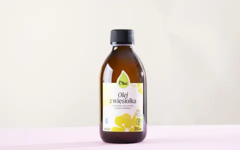 Olej z wiesiołka Olini, tłoczony na zimno, nierafinowany. Wspiera zdrowie skóry i łagodzi objawy PMS. 250 ml.