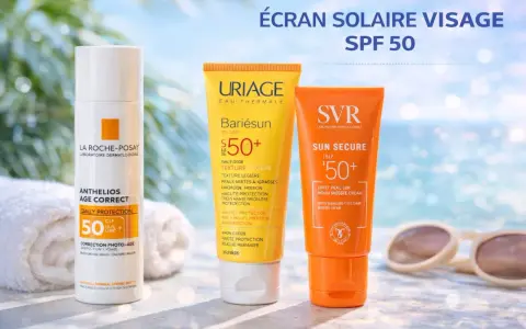 Crème solaire visage tous les jours : La Roche-Posay, Uriage et SVR SPF 50. Protection quotidienne pour une peau éclatante.