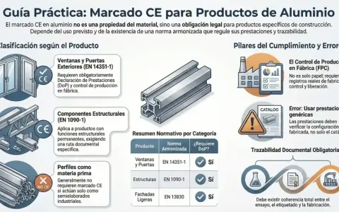 Guía sobre el marcado CE para aluminio: ventanas, estructuras y perfiles. Detalla requisitos y normas.