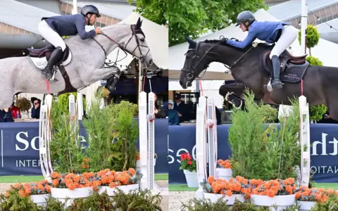 Un cavalier espagnol connu saute un obstacle avec son cheval.
