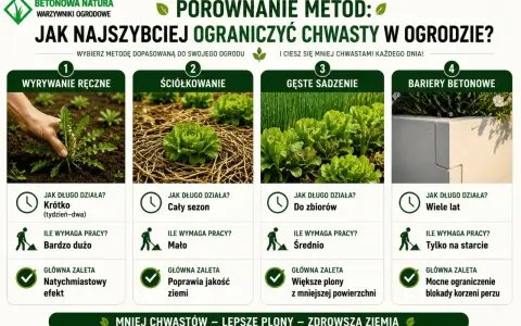 Jak pozbyć się chwastów na zawsze? Porównanie metod: ręczne wyrywanie, ściółkowanie, gęste sadzenie i bariery betonowe.