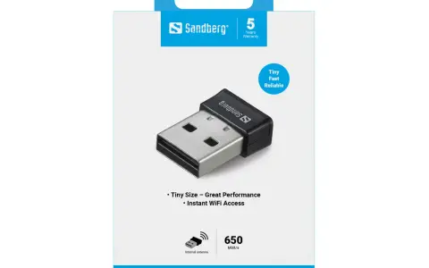 Sandberg Micro WiFi USB Dongle mit 650 Mbit/s. Klein, schnell und zuverlässig für sofortigen WLAN-Zugang.