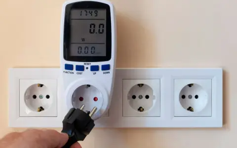 Un enchufe se conecta a un controlador de potencia eléctrica que mide el consumo.