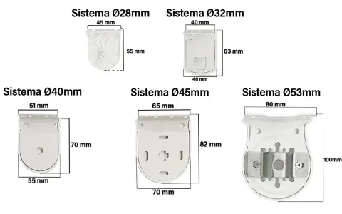 Guía visual para saber como medir estores. Muestra diferentes sistemas de estores con sus medidas en milímetros.