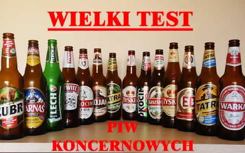 Rząd butelek piwa różnych marek, w tym Żubr, Lech, Tyskie, Tatra, Warka.