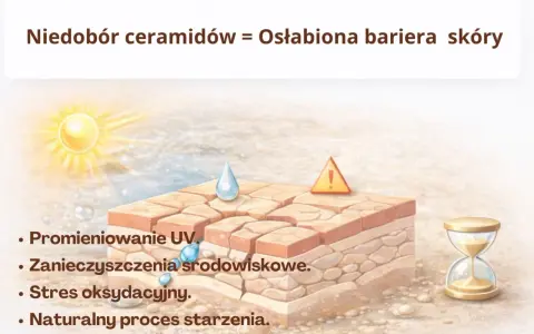 Pelle secca e screpolata, con raggi UV e invecchiamento. La carenza di ceramide NP indebolisce la barriera cutanea.