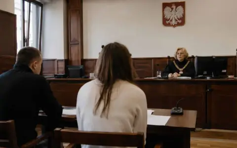 Sąd w sprawie rozwodowej. Sędzia przesłuchuje świadka.