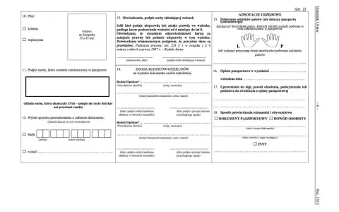 Formularz paszportowy. Sekcja 18 pyta o sposób potwierdzenia tożsamości i obywatelstwa, czy potrzebny jest paszport na Maltę.