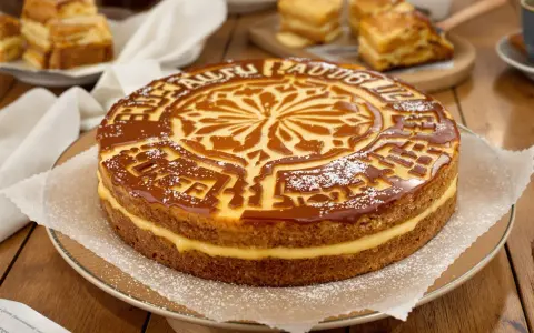 Gâteau basque à la crème, un délice doré avec un motif caramel et une garniture onctueuse. Parfait pour un goûter gourmand.
