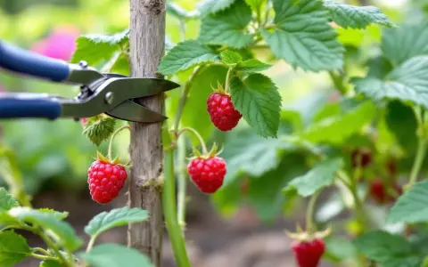 Des framboises rouges mûres pendent sur une tige, prêtes à être cueillies. C'est le moment idéal pour savoir quand pousse les framboises.