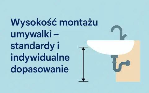 Wysokość montażu umywalki: standardy i indywidualne dopasowanie. Grafika pokazuje umywalkę z zaznaczoną miarą wysokości.
