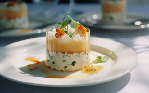 Un amuse-gueule froid à faire la veille : un cylindre de couches crémeuses et fruitées, garni de fleurs comestibles et d'herbes fraîches. Parfait pour un apéritif élégant.