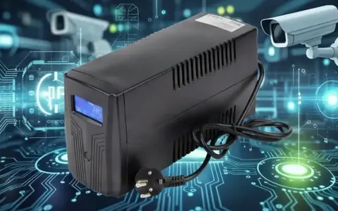 Ups, co to? Zasilacz awaryjny UPS i kamery monitoringu na tle schematów obwodów drukowanych.