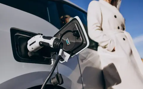 Cargando un coche eléctrico. Descubre cuanto se ahorra con un coche eléctrico y disfruta de la movilidad sostenible.