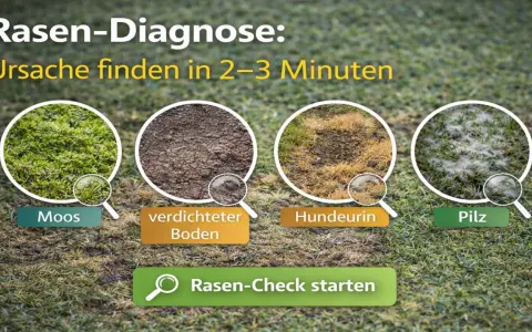 Rasen-Diagnose: Moos, verdichteter Boden, Hundeurin und Pilz sind Ursachen für dickes Gras im Rasen.