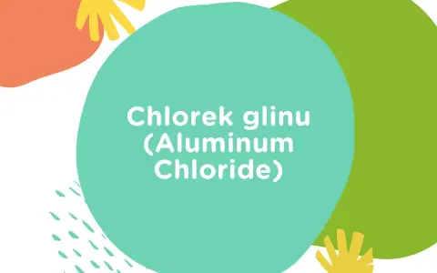 Napis "Chlorek glinu (Aluminum Chloride)" na tle kolorowych kształtów.