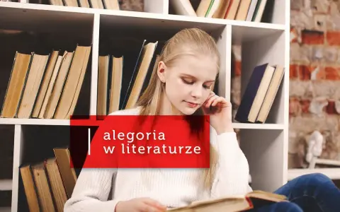 Dziewczynka zamyślona nad książką, otoczona regałami pełnymi literatury. To obraz, który może symbolizować alegorię poszukiwania ukrytych znaczeń w tekstach.