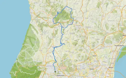 Eine detaillierte **Sintra Portugal Karte** mit einer blauen Route, die durch die Natur und Städte führt.