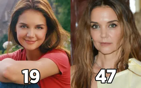 Katie Holmes som Joey Potter i Dawsons Creek, 19 år och 47 år.