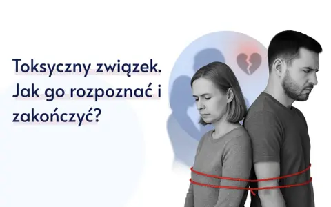 Para z opaską na rękach, symbolizująca toksyczną męskość i związek, z pękniętym sercem w tle.