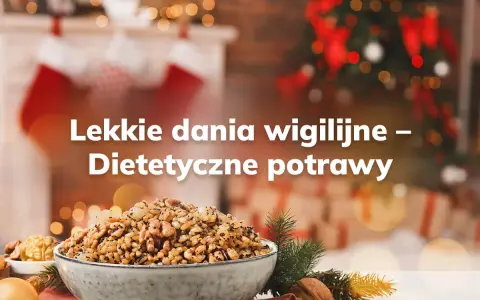 Miseczka z bakaliami i ziarnami, idealna do zdrowych przepisów na święta bożego narodzenia. W tle choinka i kominek.