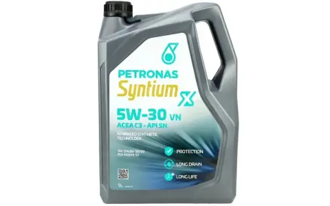 Olej silnikowy Petronas Syntium 5W-30 VN w 5-litrowym opakowaniu, zapewniający ochronę, długie interwały wymiany i dłuższą żywotność silnika.