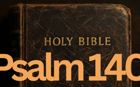 Stara, skórzana Biblia z napisem "Holy Bible" i pomarańczowym tekstem "Psalm 140".