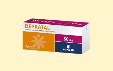 Opakowanie leku Depratal 60 mg, zawierające 28 tabletek. Stosowany w leczeniu, ale warto pamiętać o potencjalnych **depratal skutki uboczne**.