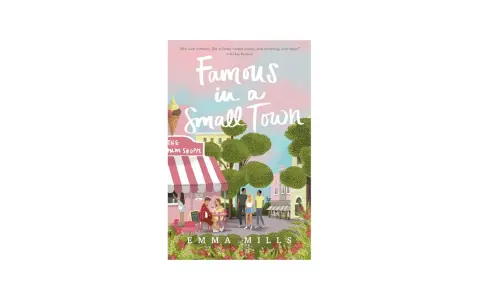 Okładka książki "Famous in a Small Town" z lodziarnią i ludźmi, idealna na zakończenie lata.