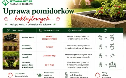 Uprawa pomidorków koktajlowych krok po kroku: od wysiewu nasion po zbiory. Poradnik zawiera terminy i wskazówki.