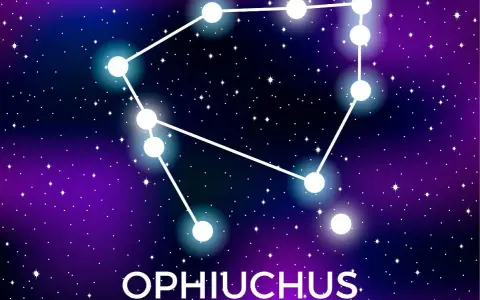 Gwiazdozbiór Wężownika, jeden z 13 znaków zodiaku, na tle nocnego, gwieździstego nieba.