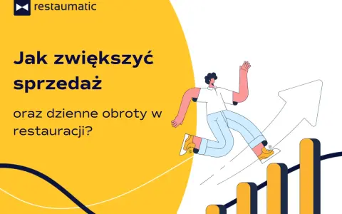 Jak zwiększyć sprzedaż i obroty w restauracji? Stylizowana grafika z człowiekiem biegnącym po wykresie wzrostu.