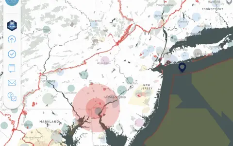 Map showing flight restrictions and drone activity across the Northeast US, with a focus on nj drones.