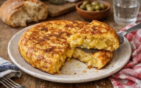 Une délicieuse tortilla de pommes de terre, prête à être dégustée. Une recette simple et savoureuse pour un repas parfait.