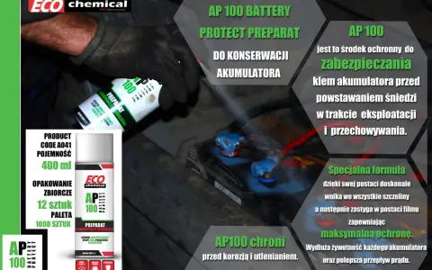 AP100 to preparat do konserwacji akumulatora, którym smaruje się klemy, chroniąc je przed korozją i śniedzią.