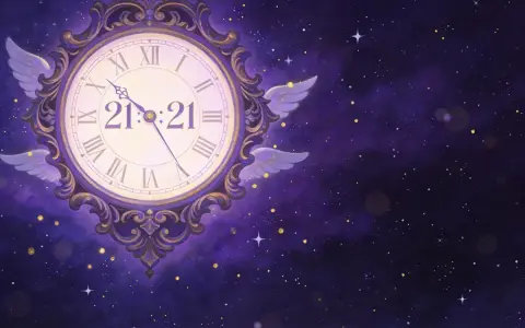 Zegar z anielskimi skrzydłami pokazuje 21:21. To znaczenie może być znakiem, że czas na zmiany lub nowy początek.