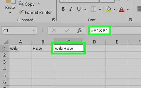 Wpisz formułę =A1&B1 w komórce C1, aby połączyć tekst z A1 i B1. To pierwszy krok, jak wyłączyć ochronę arkusza w Excelu.