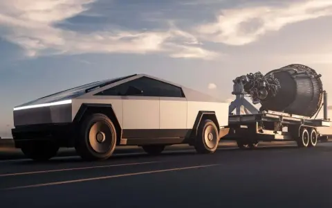 Cybertruck traino un motore di razzo, dimostrando la sua incredibile capacità di traino e il suo peso.